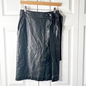 (Nude) Black Faux Leather Wrap Tie Waist High Rise Skirt Women's Size IT 42